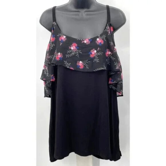 Torrid Black Pink Floral Cold Shoulder Casual Top - Picture 2 of 6